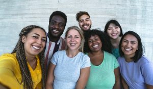 Group multiracial friends smiling and happy