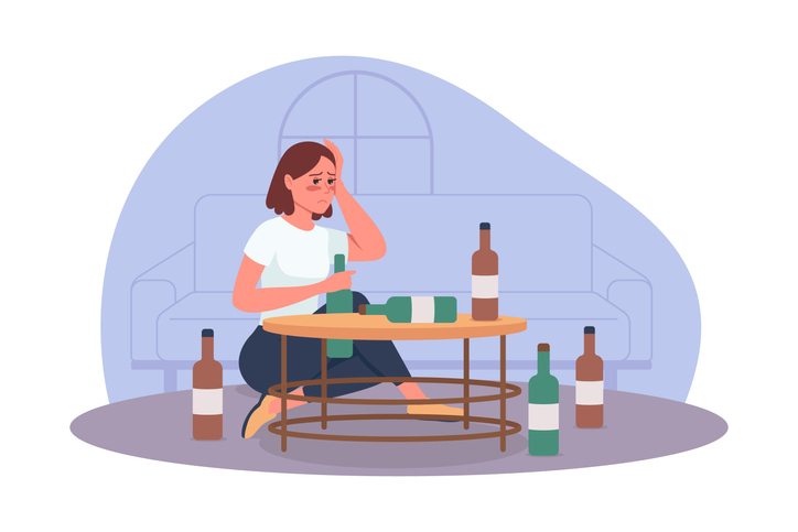 Alcoholism problem 2D vector isolated illustration